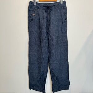 MONSOON BLUE LINEN DRAWSTRING Crop TROUSERS Pants